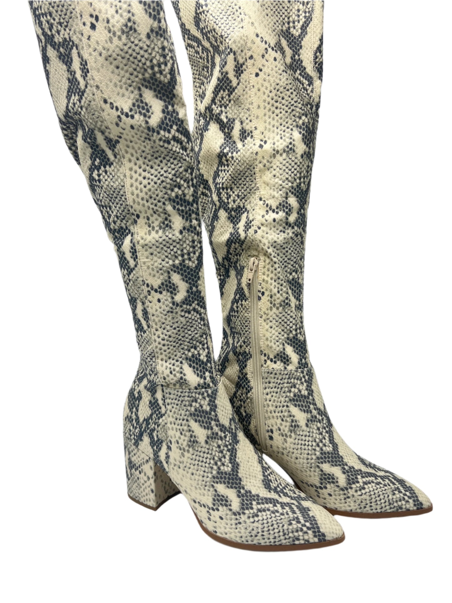 Boots Knee Heels By Steve Madden In Snakeskin Print, Size: 10