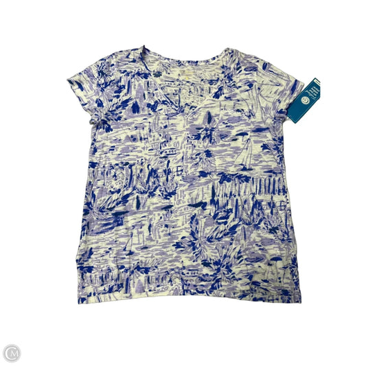 Top Short Sleeve Designer By Lilly Pulitzer In Purple & White, Size: Xl