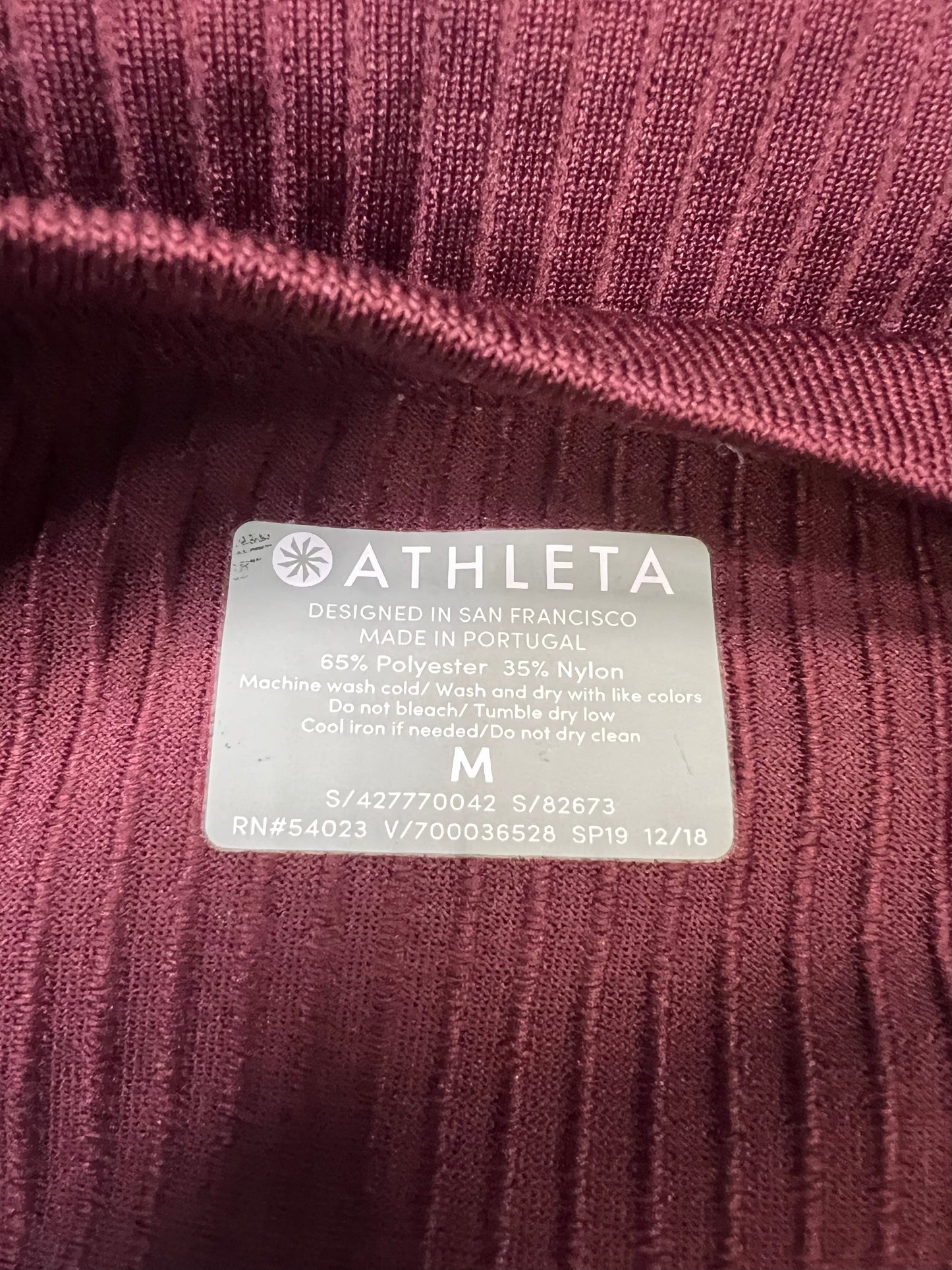 Maroon Athletic Top Short Sleeve Athleta, Size M