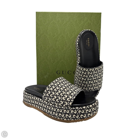 Sandals Luxury Designer By Gucci In Black & White, Size: 12