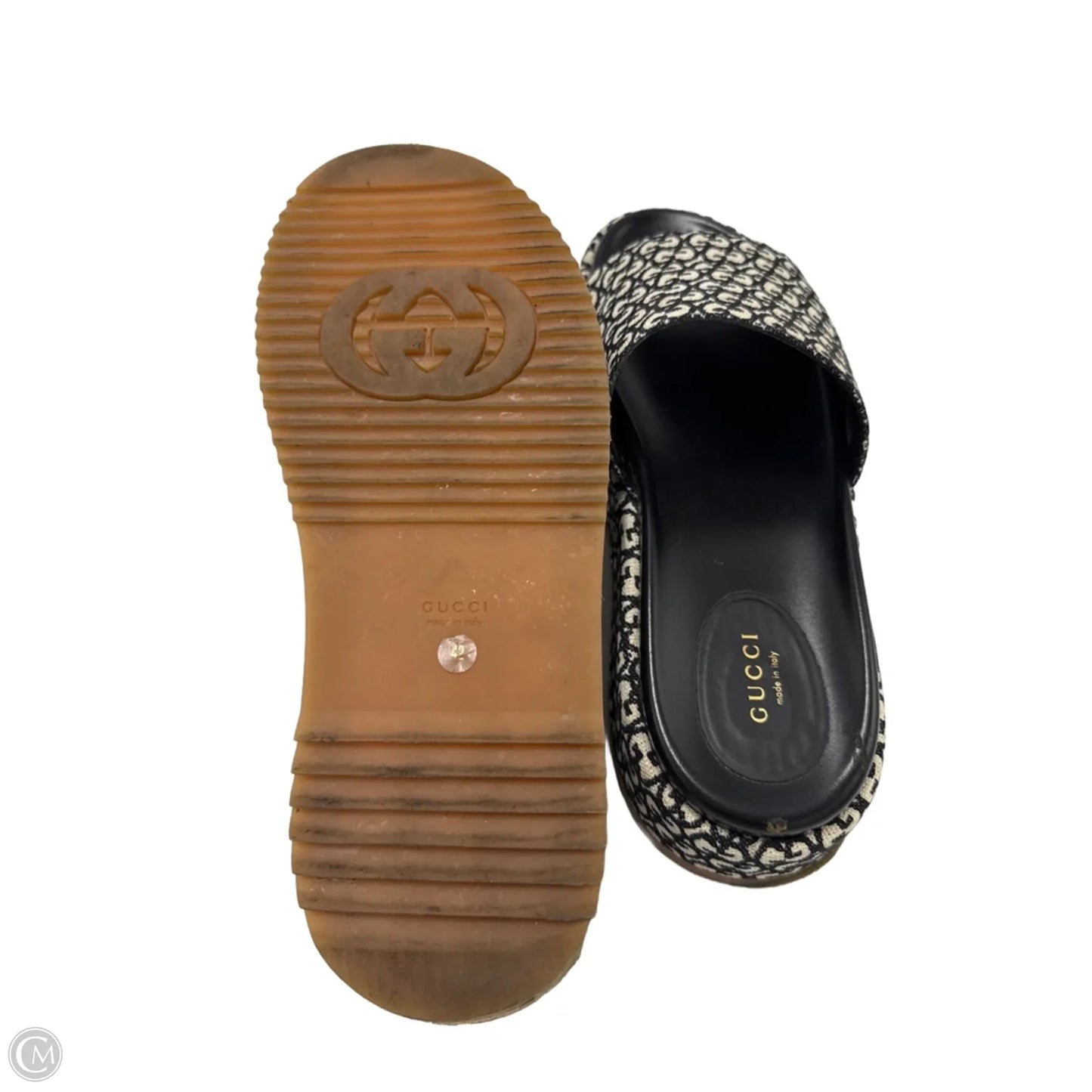 Sandals Luxury Designer By Gucci In Black & White, Size: 12