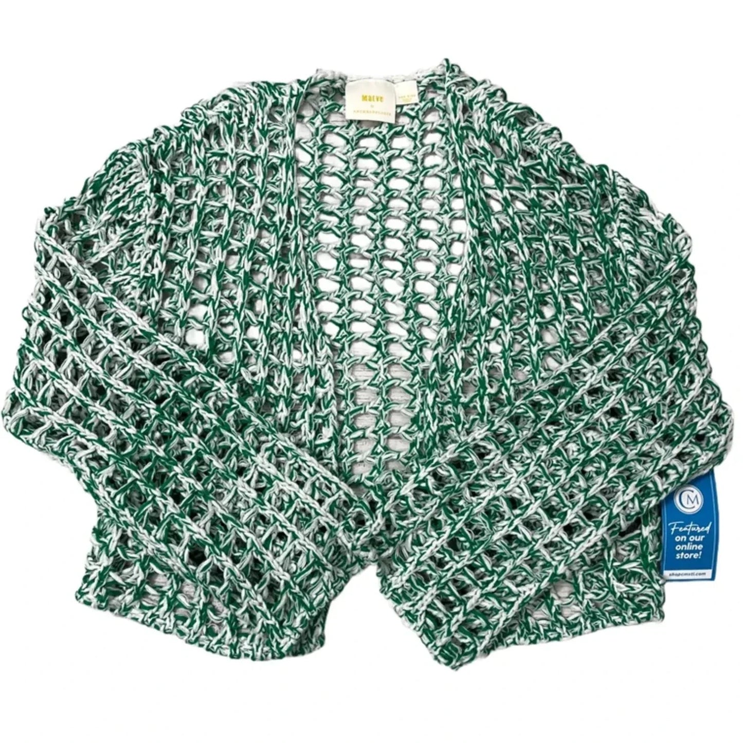 Sweater Cardigan By Maeve In Green & White, Size: Osfm