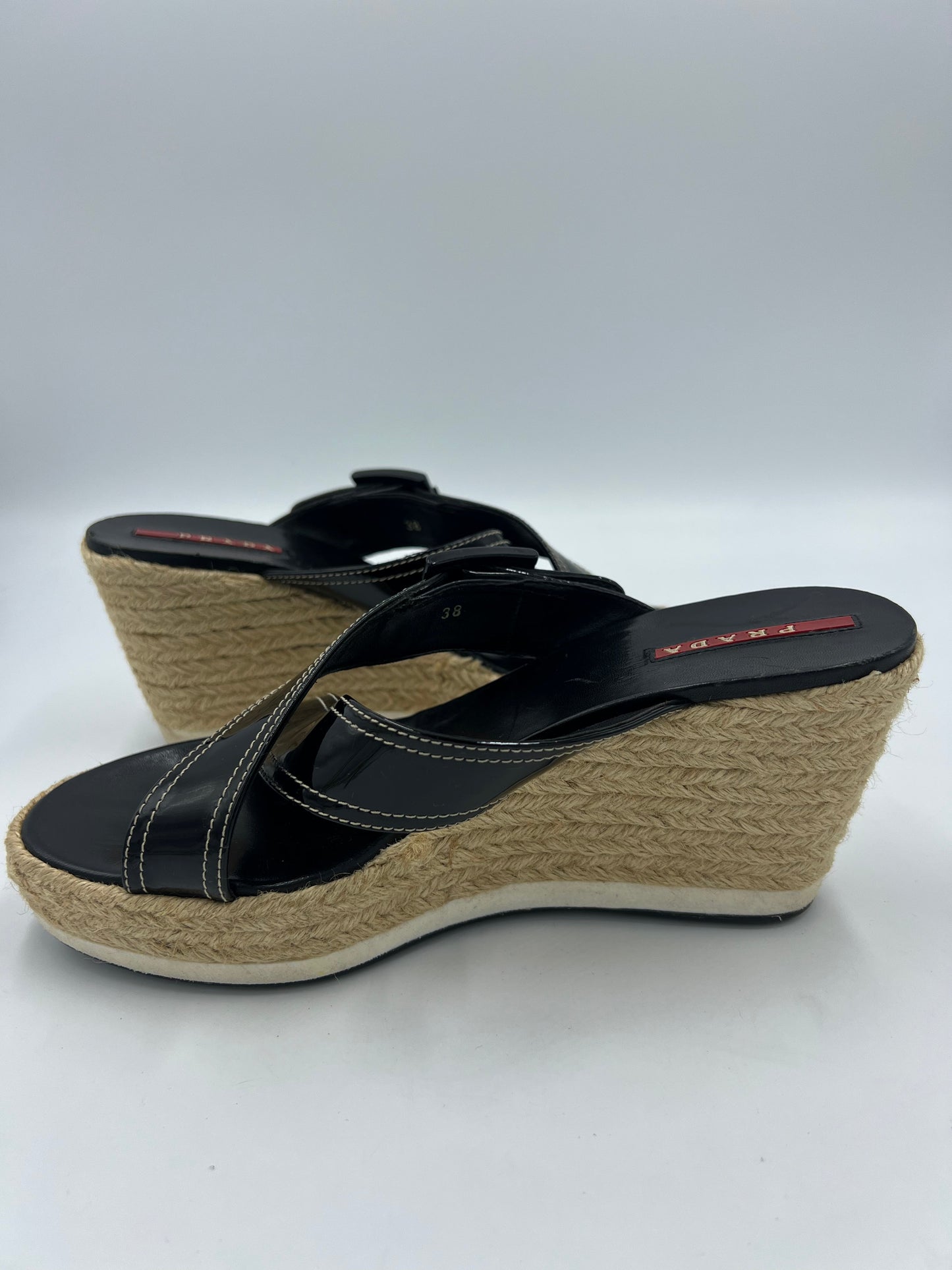 Prada Crossover Leather Wedge Sandals  Size: 8/38