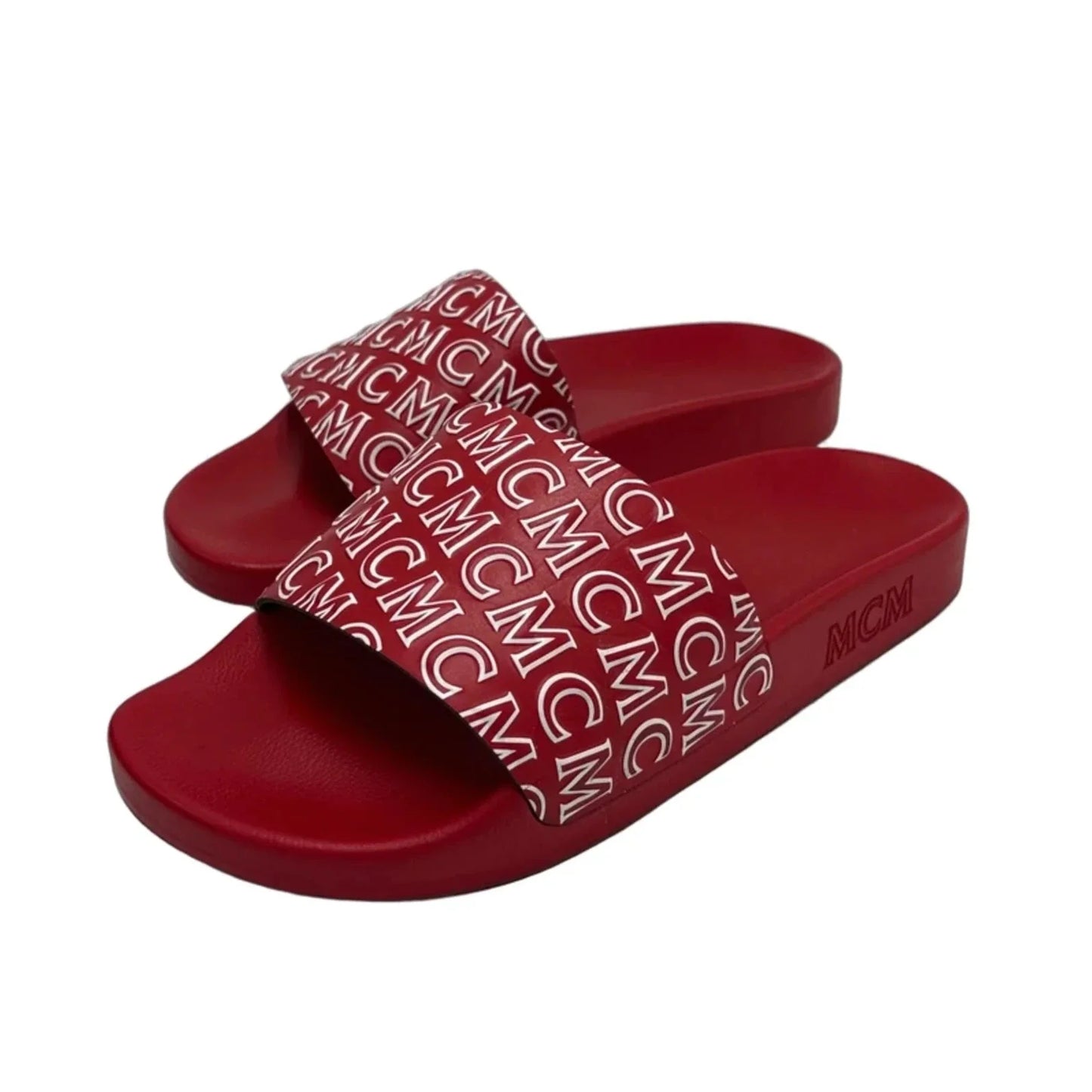 MCM Firefly Red Logo Print Luxury Sandals , Size: 7