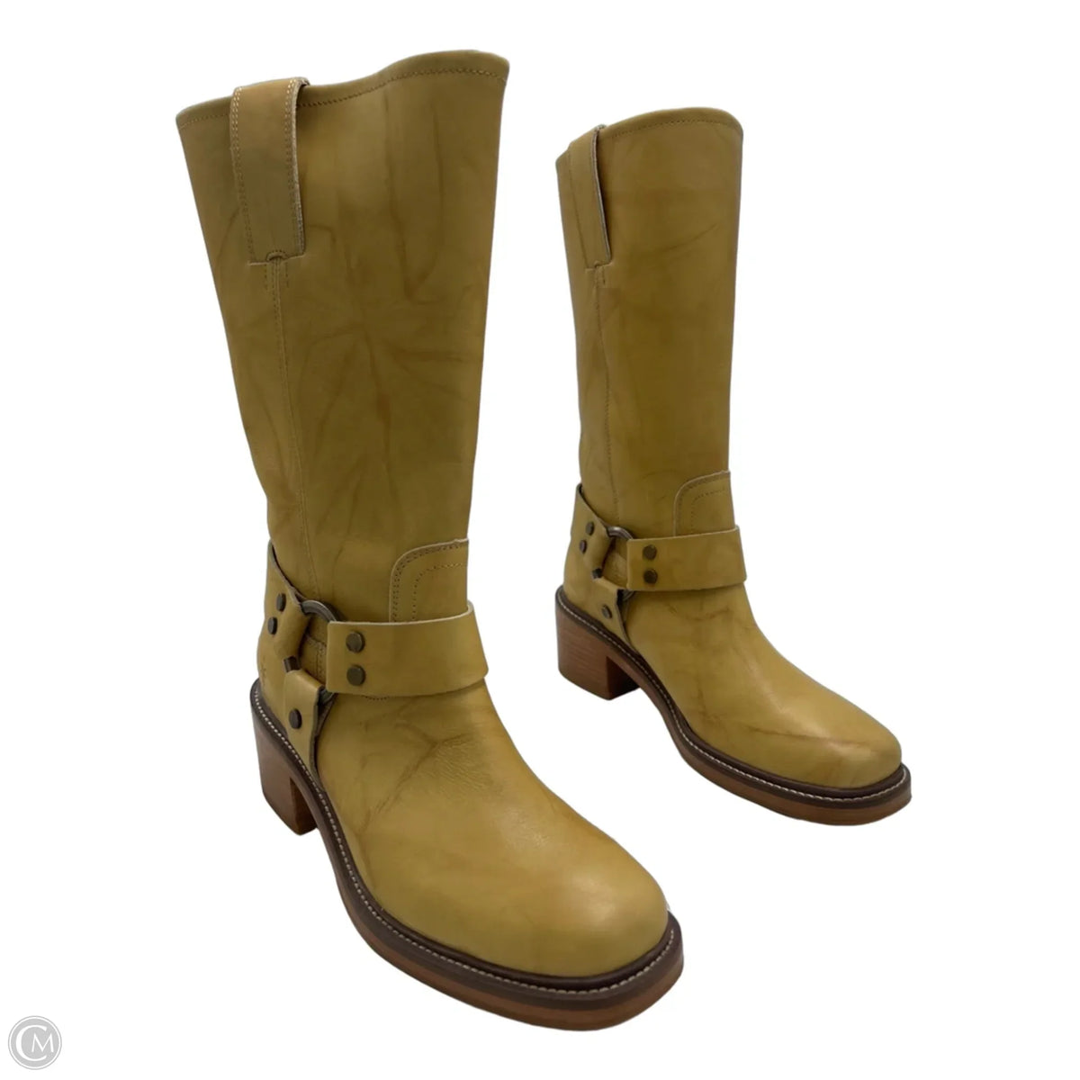 New! Frye Kate Harness Designer Boots in Tan / Yellow, Size 9