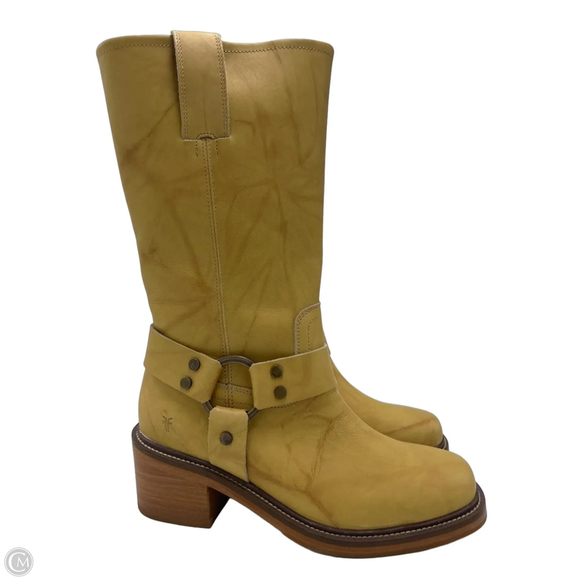 New! Frye Kate Harness Designer Boots in Tan / Yellow, Size 9