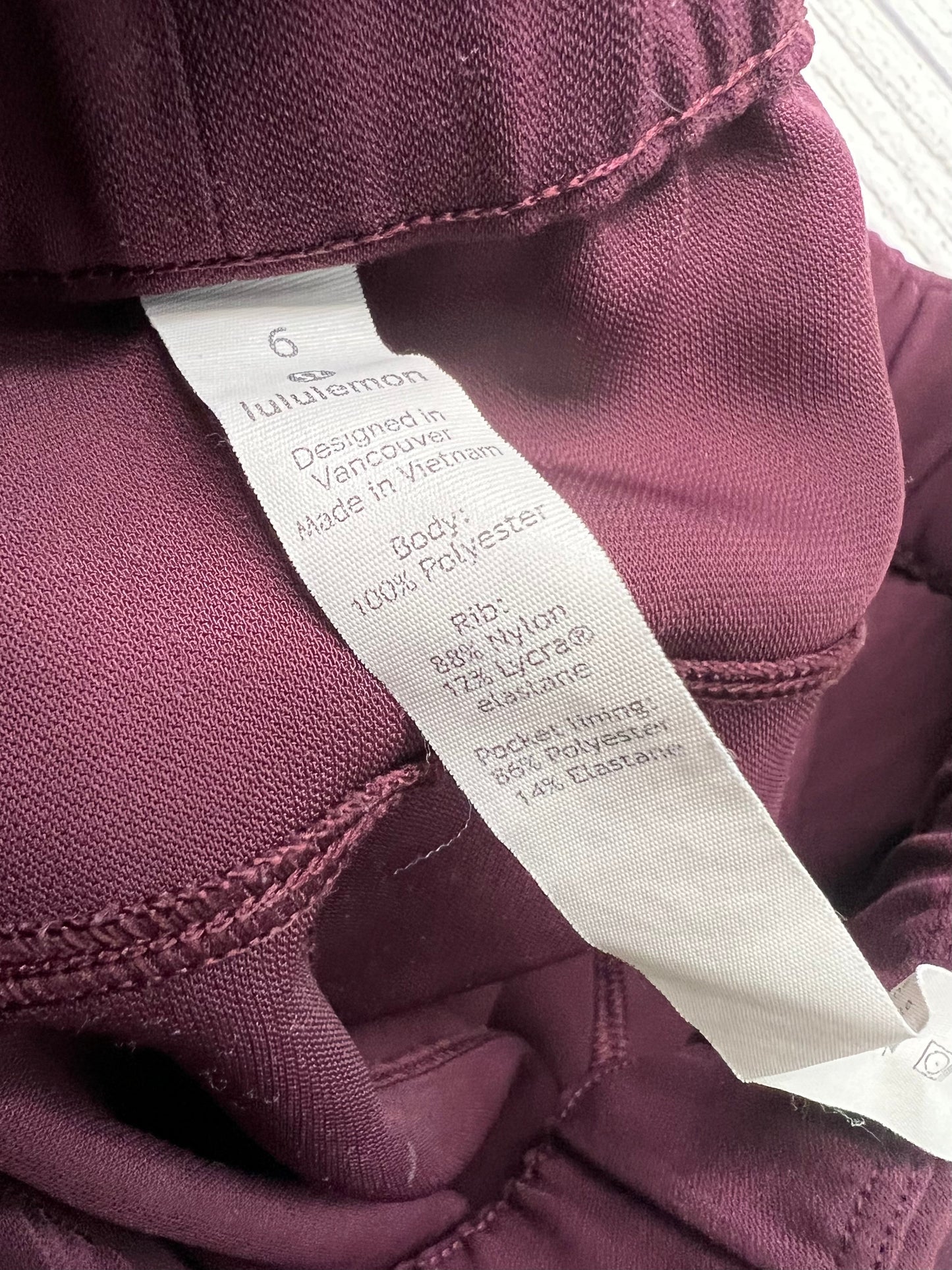 Athletic Pants By Lululemon In Maroon, Size: S