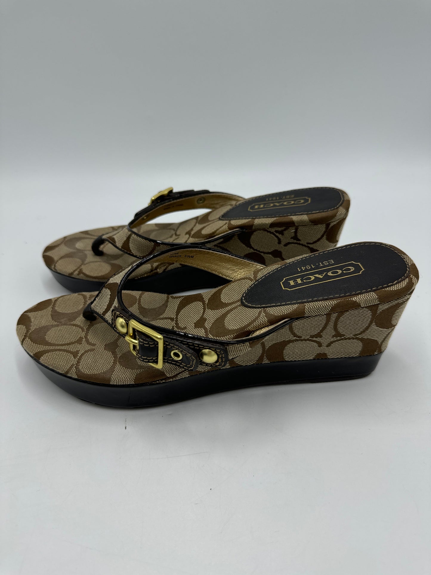 Sandal Wedges Designer By Coach In Brown, Size: 8.5