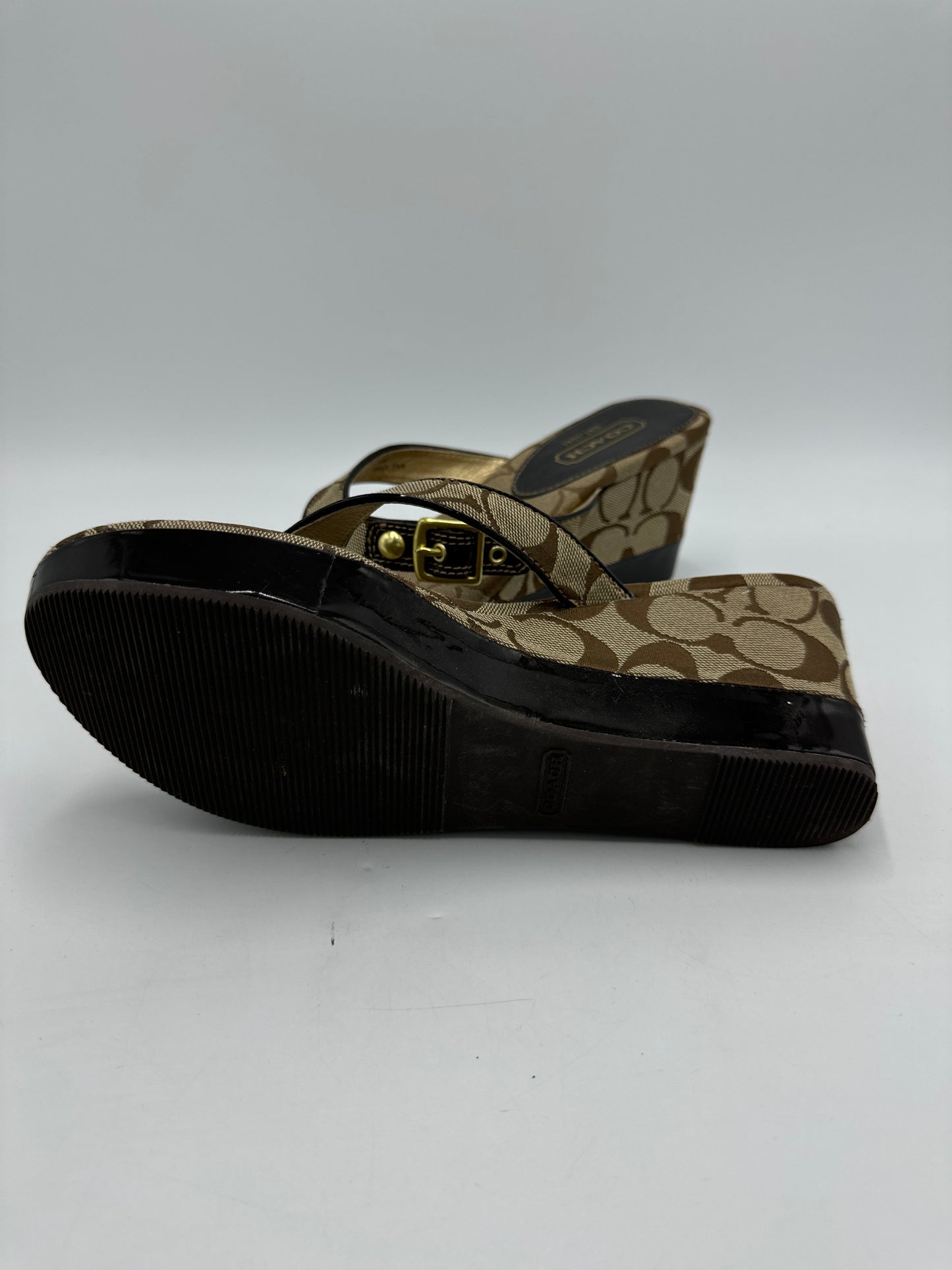 Sandal Wedges Designer By Coach In Brown, Size: 8.5