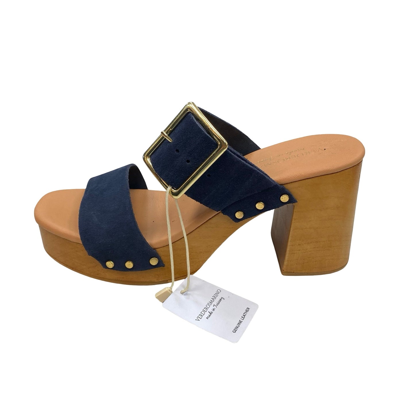 Sandals Heels Block By Verderosmarino In Navy, Size:9