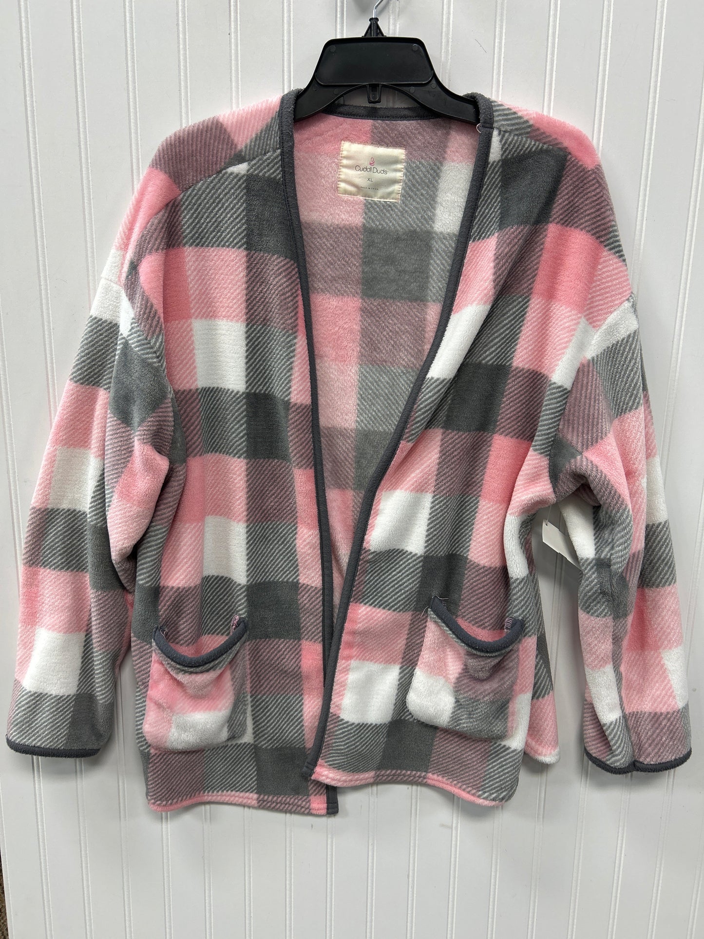 Jacket Fleece By Cuddl Duds In Grey & Pink, Size:Xl