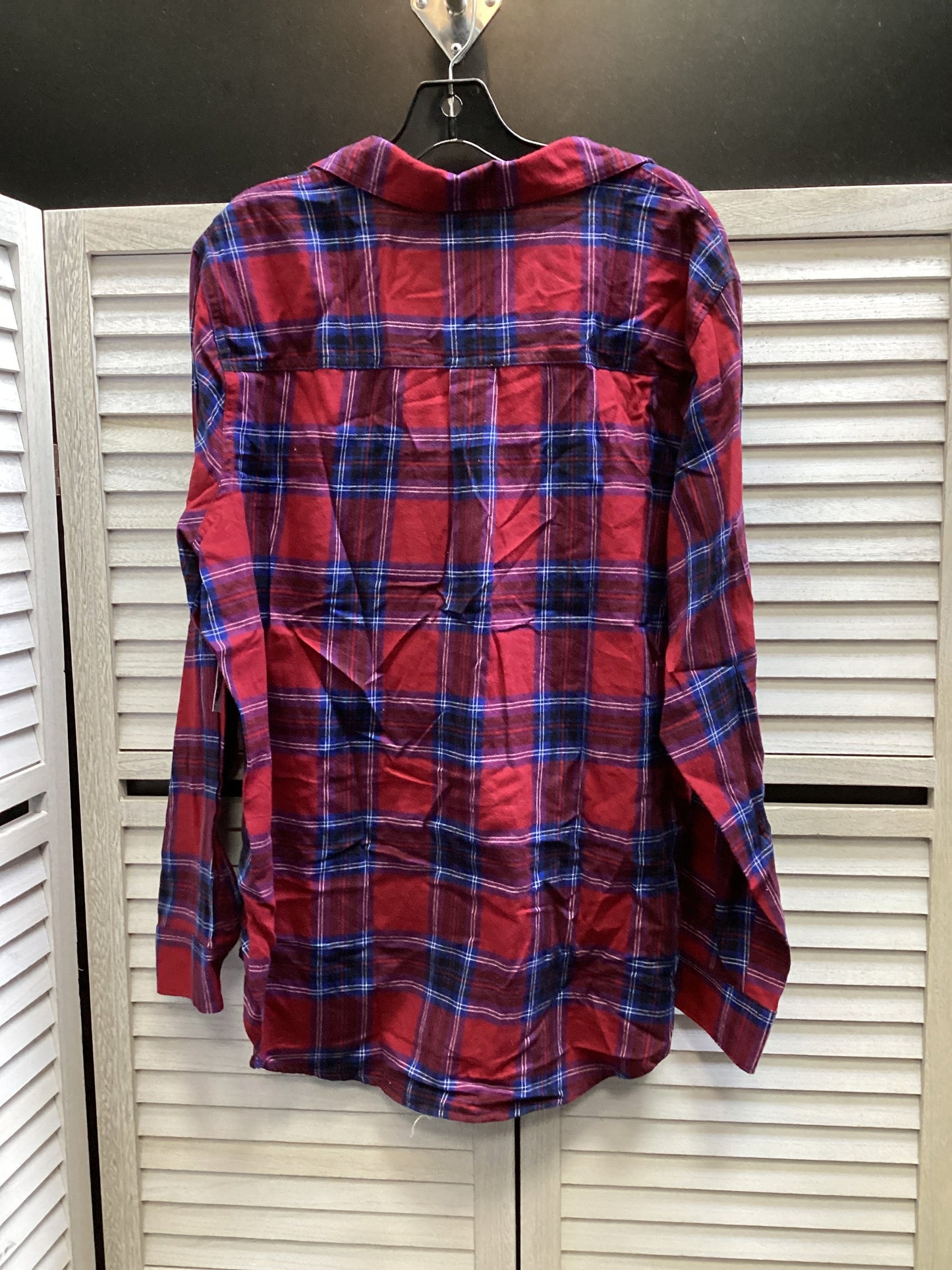 Blouse Long Sleeve By Old Navy In Plaid Pattern, Size: Xl