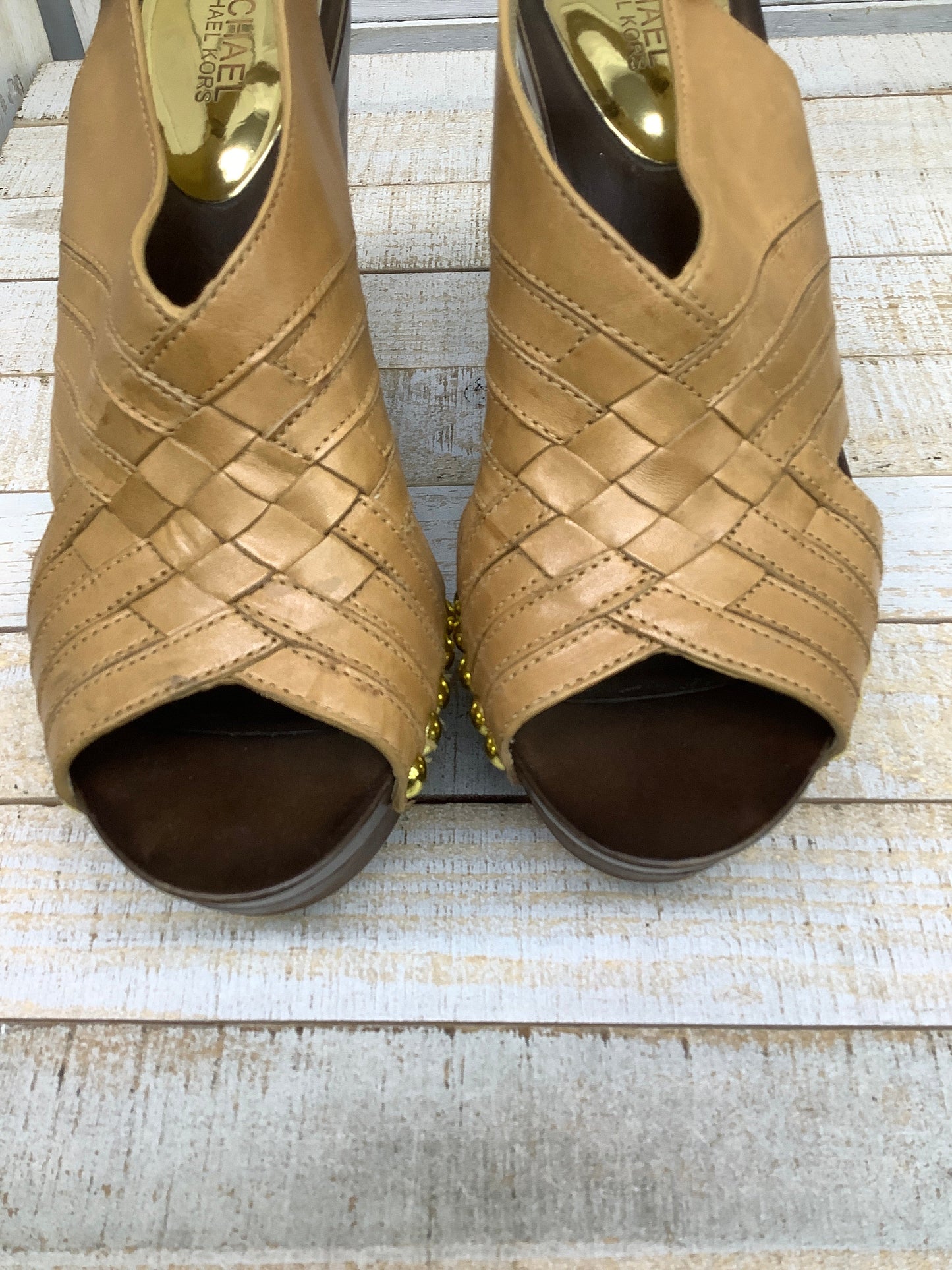 Brown Sandals Heels Block Michael By Michael Kors, Size 9.5