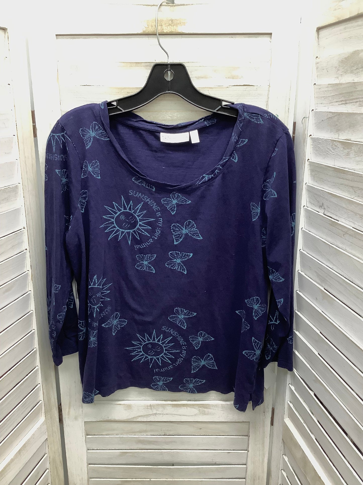 Top 3/4 Sleeve By Rafaella In Blue, Size: L