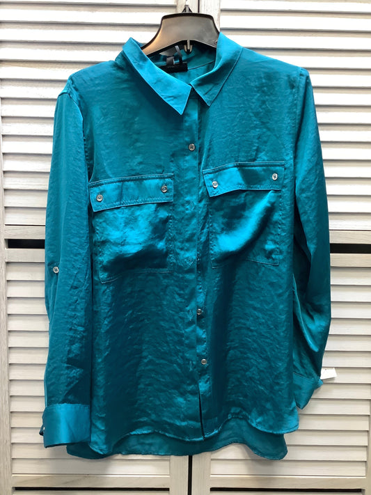 Blouse Long Sleeve By Dkny In Blue, Size: Xl