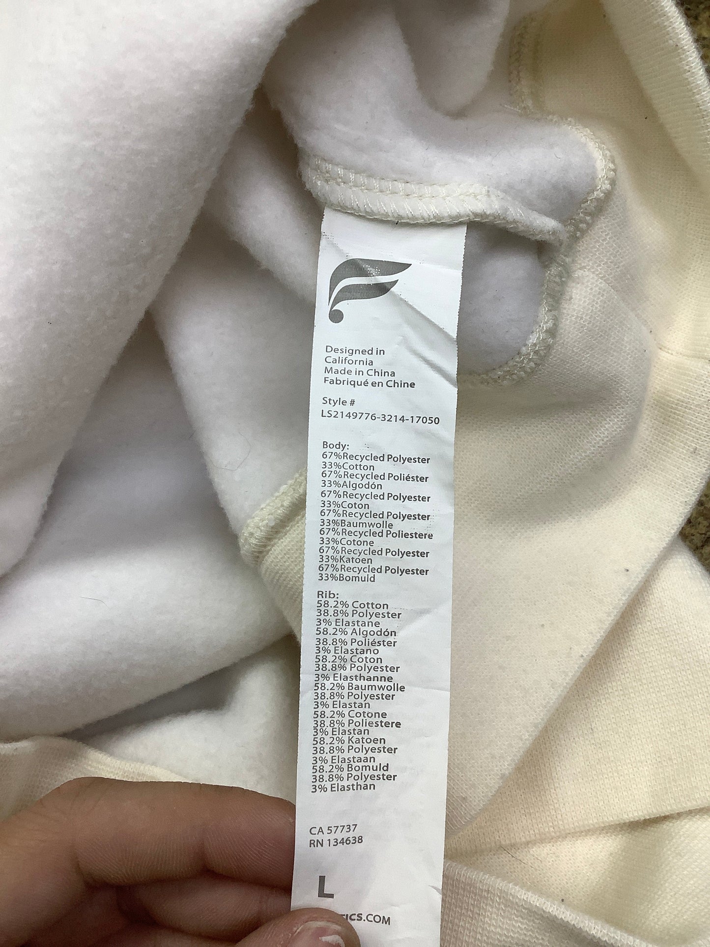 Sweatshirt Crewneck By Fabletics In Ivory, Size: L