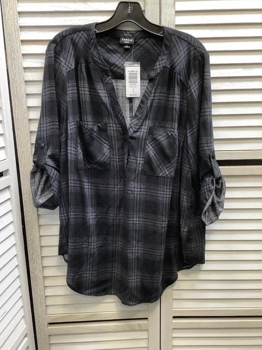 Top 3/4 Sleeve By Torrid In Plaid Pattern, Size: L