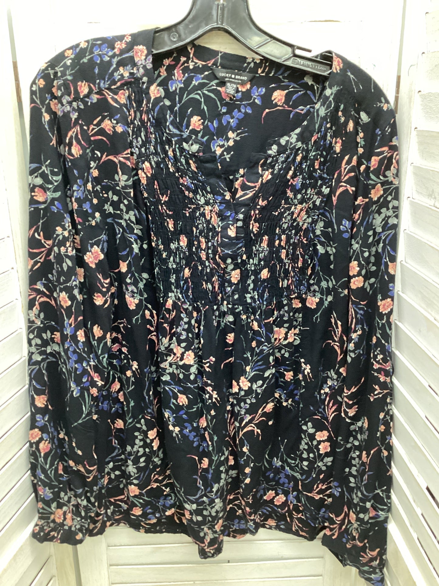 Blouse Long Sleeve By Lucky Brand In Floral Print, Size: Xl