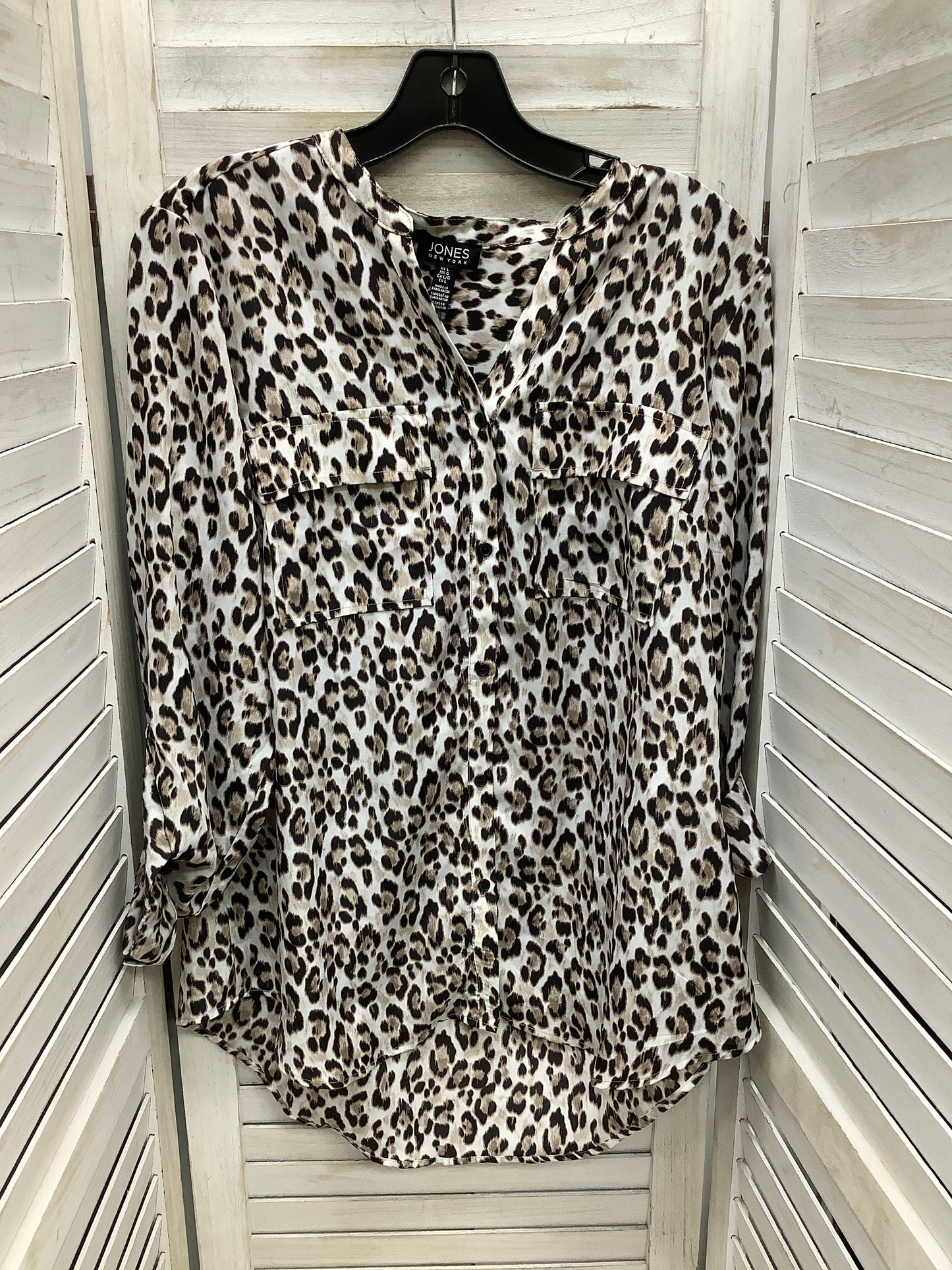 Blouse Long Sleeve By Jones New York In Leopard Print, Size: L