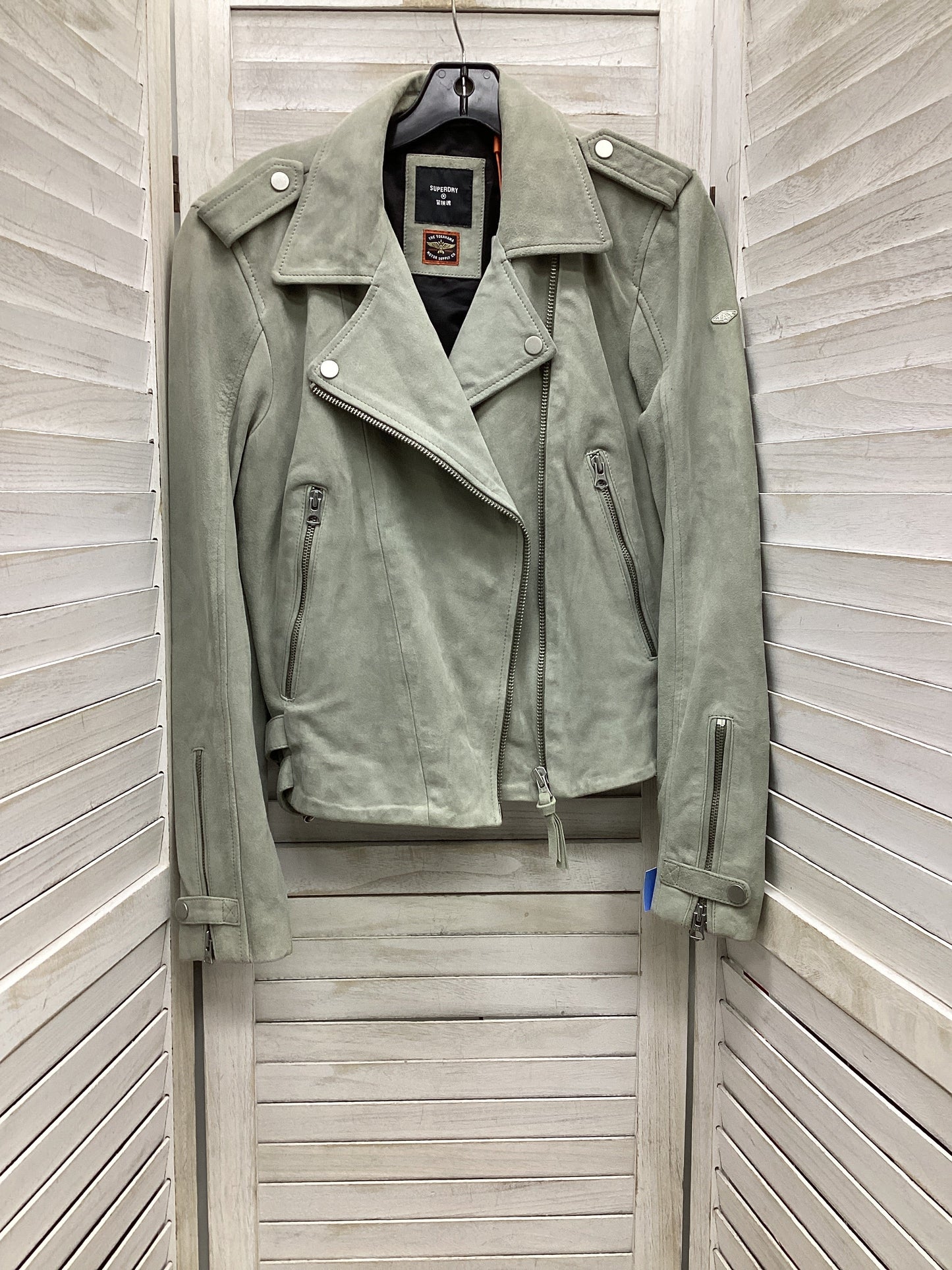 Jacket Moto By Clothes Mentor In Grey, Size: 8