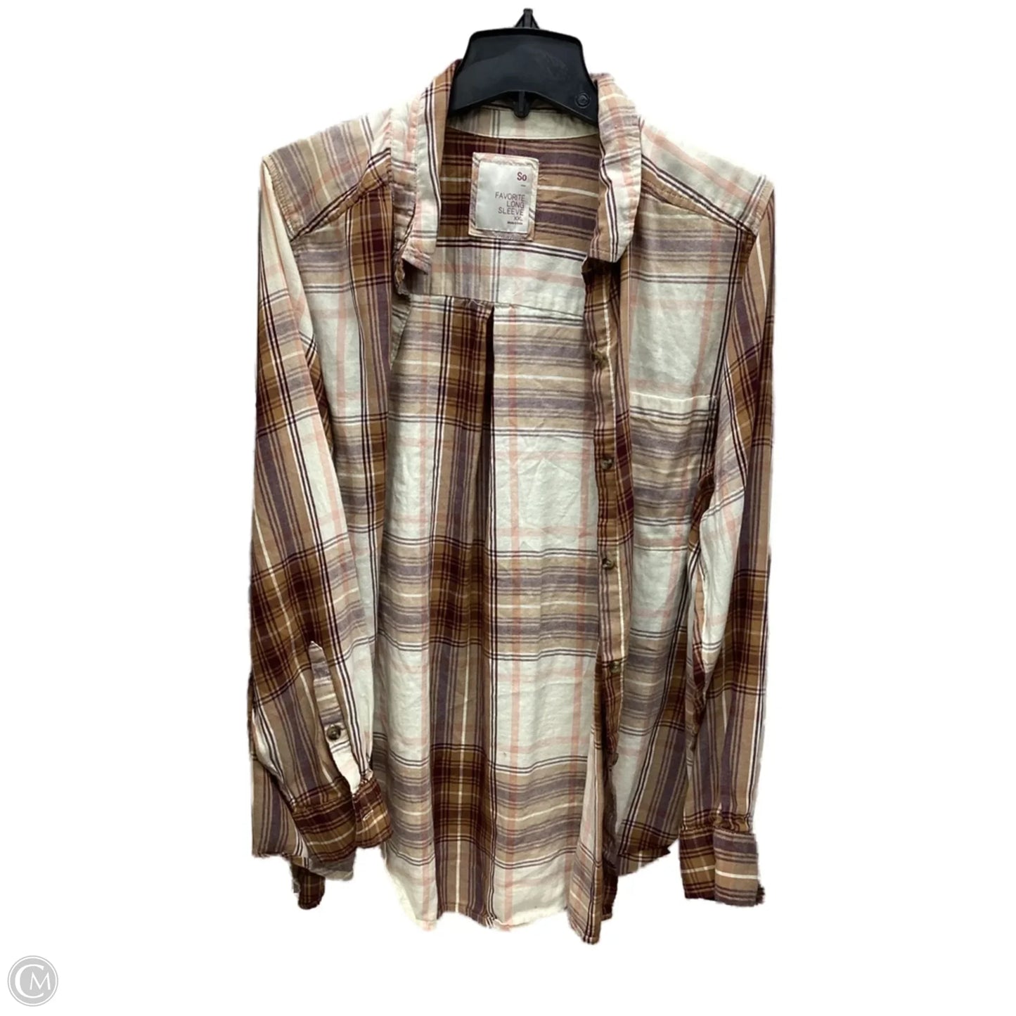 Top Long Sleeve By So In Plaid Pattern, Size: Xxl