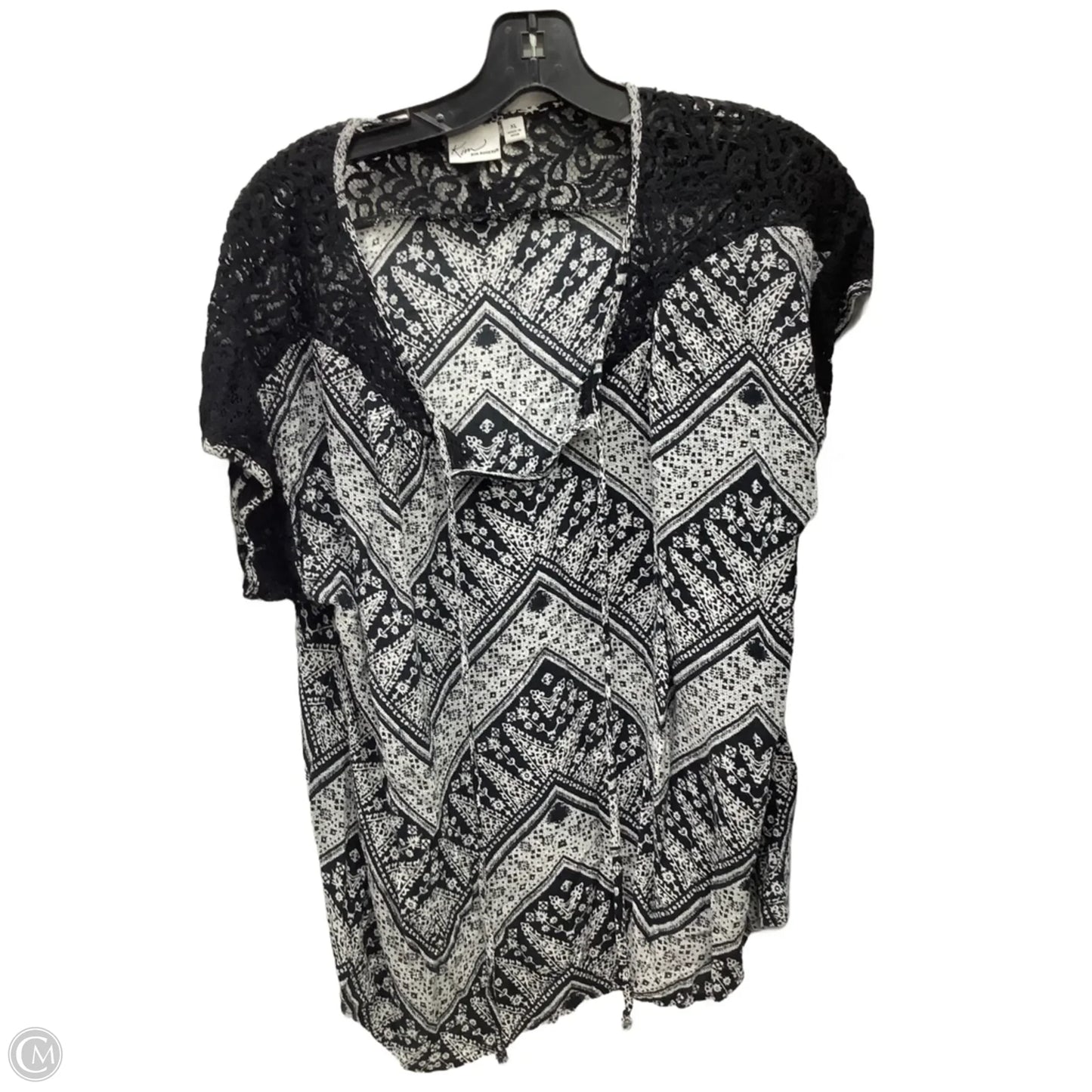 Top Short Sleeve By Kim Rogers In Black & White, Size: Xl