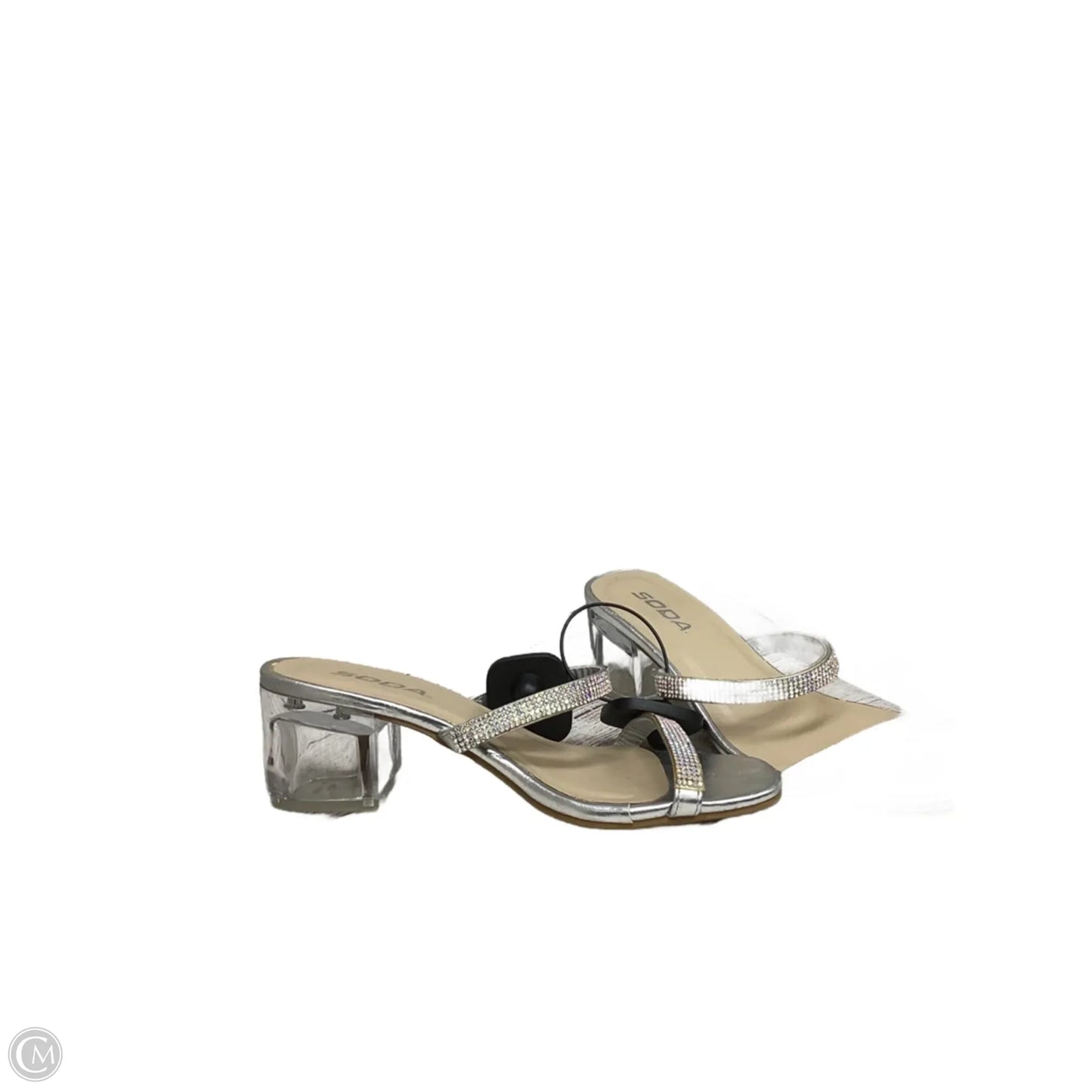 Sandals Heels Block By Soda In Silver, Size: 7