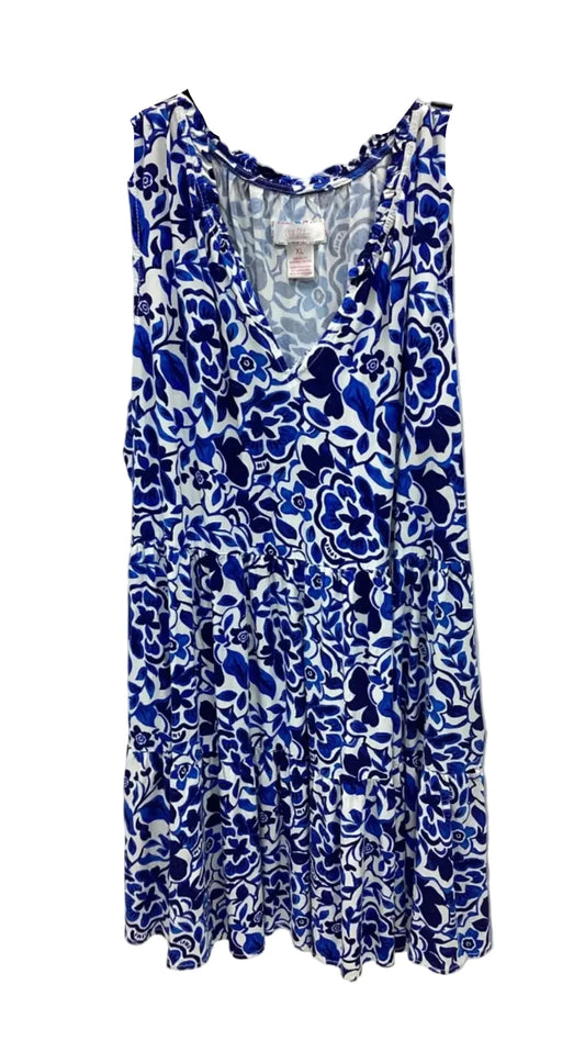 Dress Casual Midi By Stella Parker In Blue & White, Size: Xl
