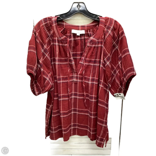 Top Short Sleeve By Loft In Plaid Pattern, Size: L