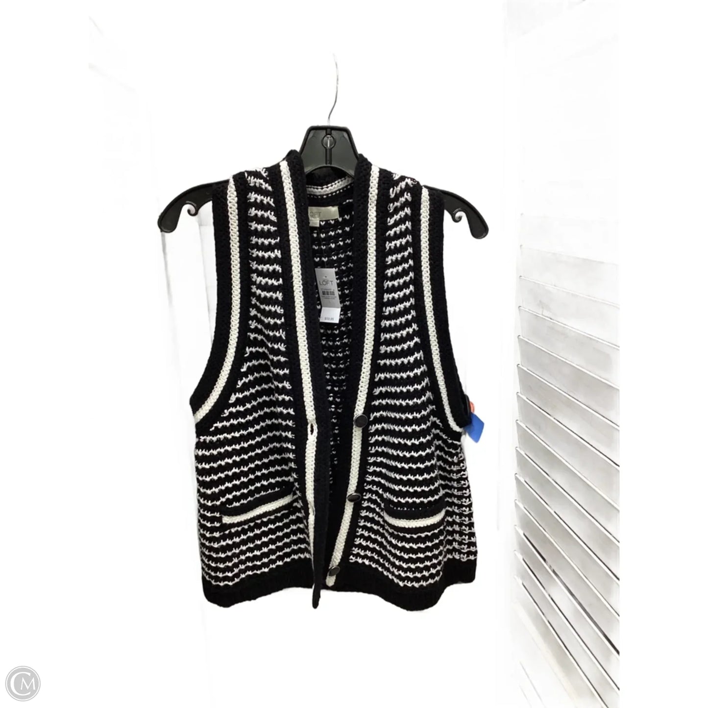 Vest Sweater By Loft In Black & White, Size: Xl