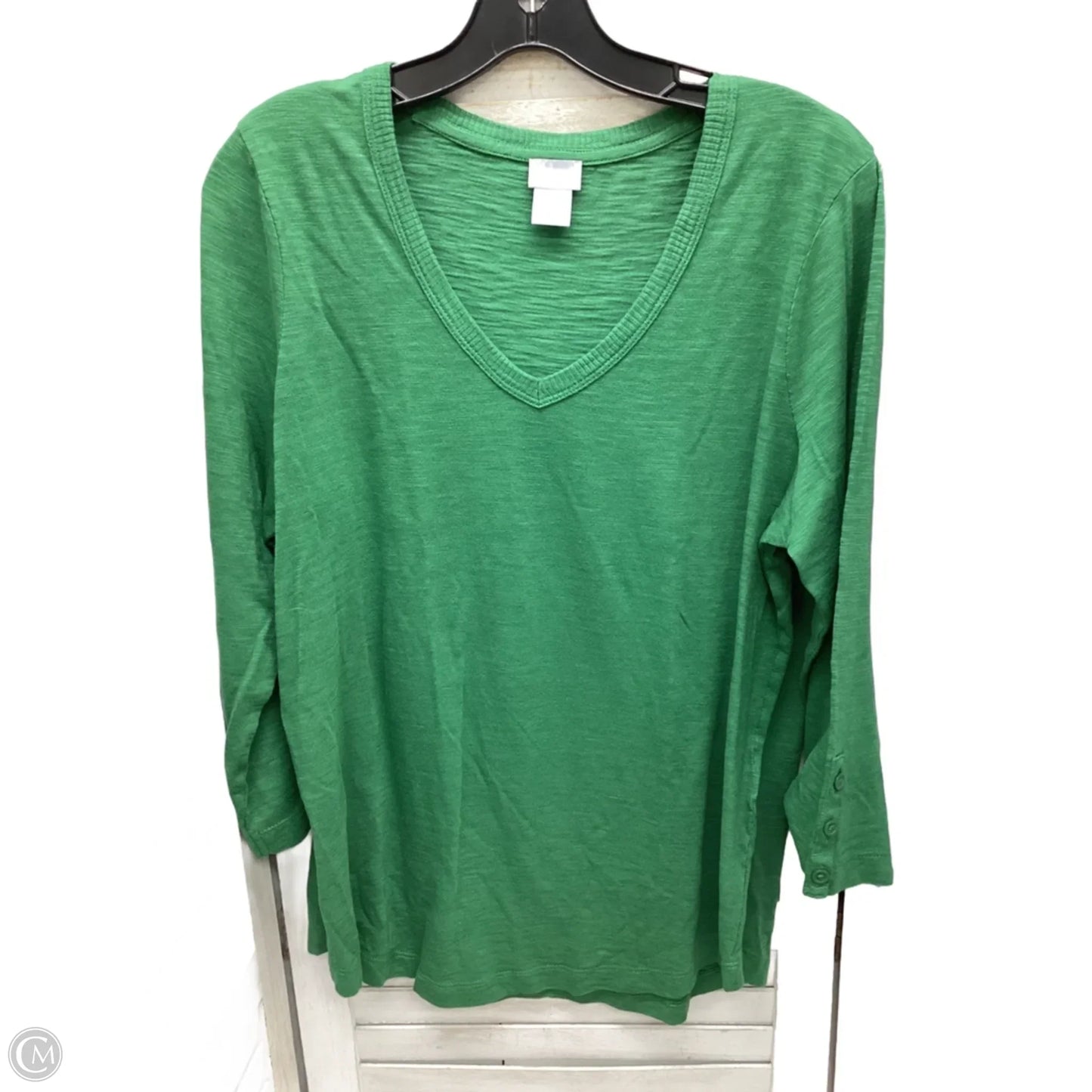 Top 3/4 Sleeve By Chicos In Green, Size: L