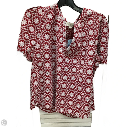 Top Short Sleeve By Loft In Red & White, Size: L