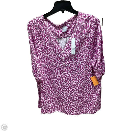 Top Short Sleeve By Chicos In Pink & White, Size: Xl