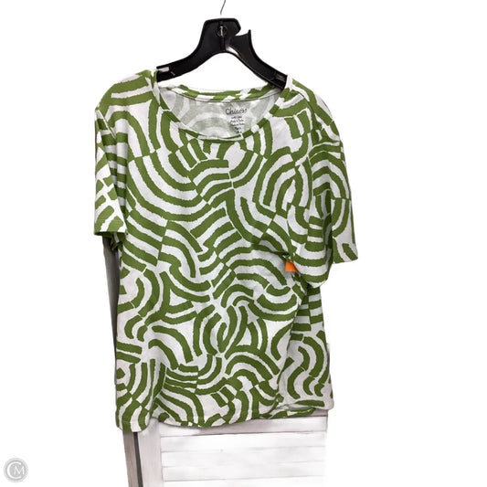 Top Short Sleeve By Chicos In Green & White, Size: Xl