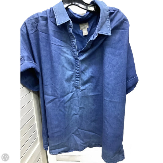 Top Short Sleeve By Chicos In Blue Denim, Size: Xl