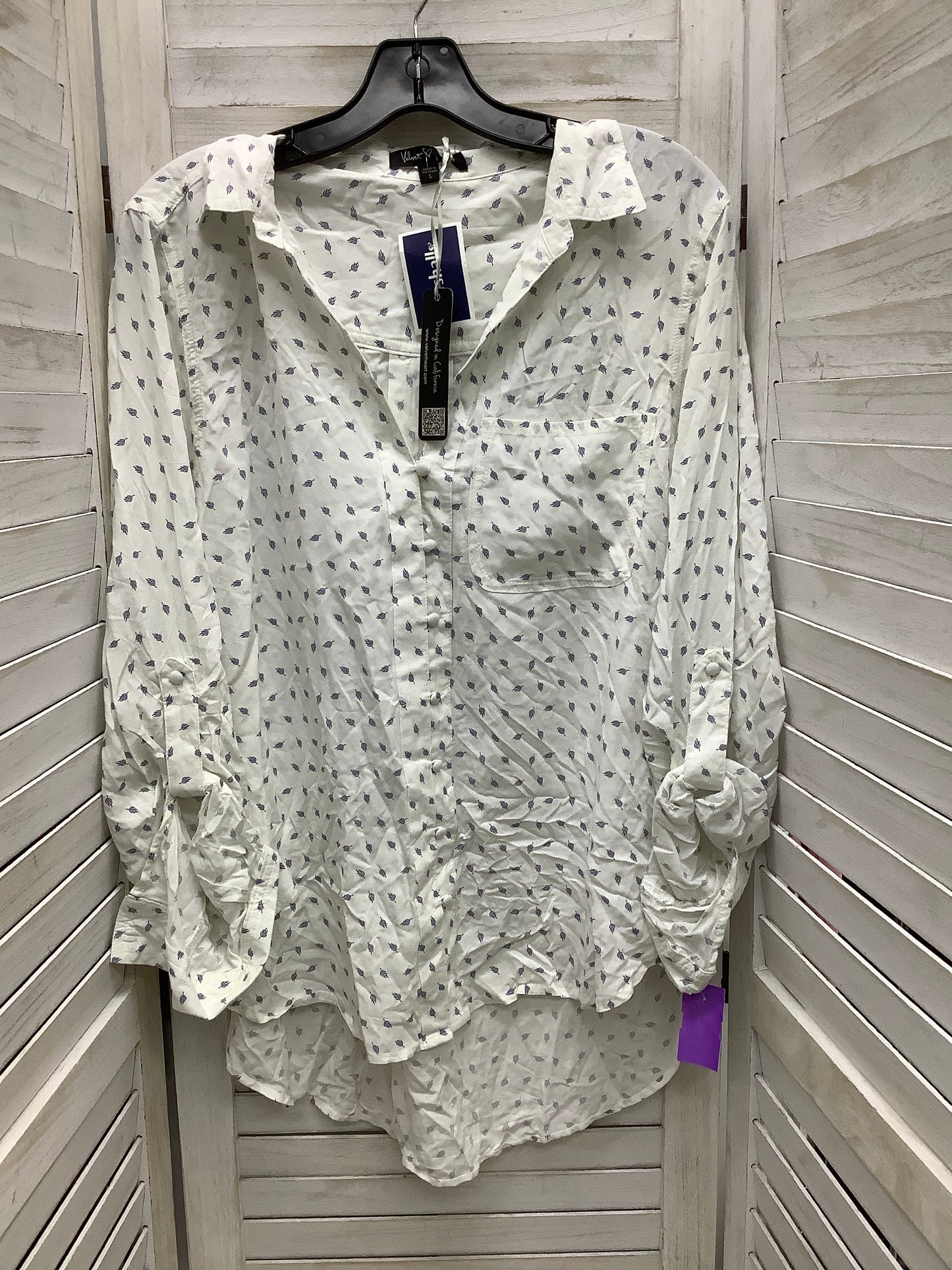 White Blouse Long Sleeve Velvet Heart, Size L