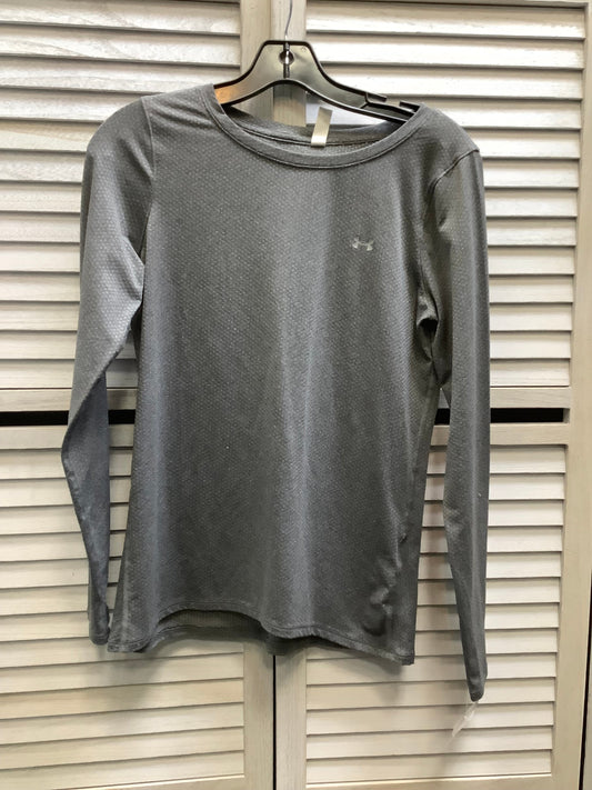 Athletic Top Long Sleeve Collar By Under Armour In Grey, Size: S