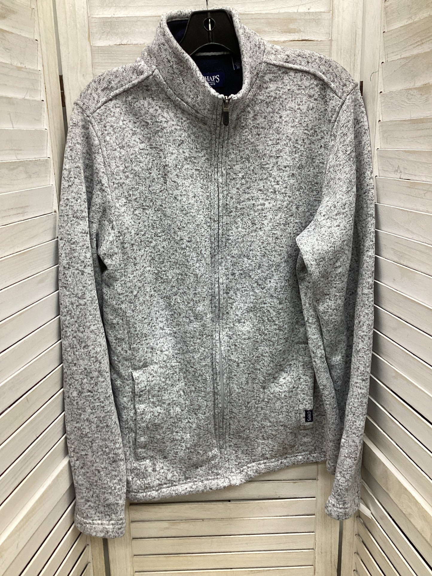 Jacket Fleece By Chaps In Grey, Size: L