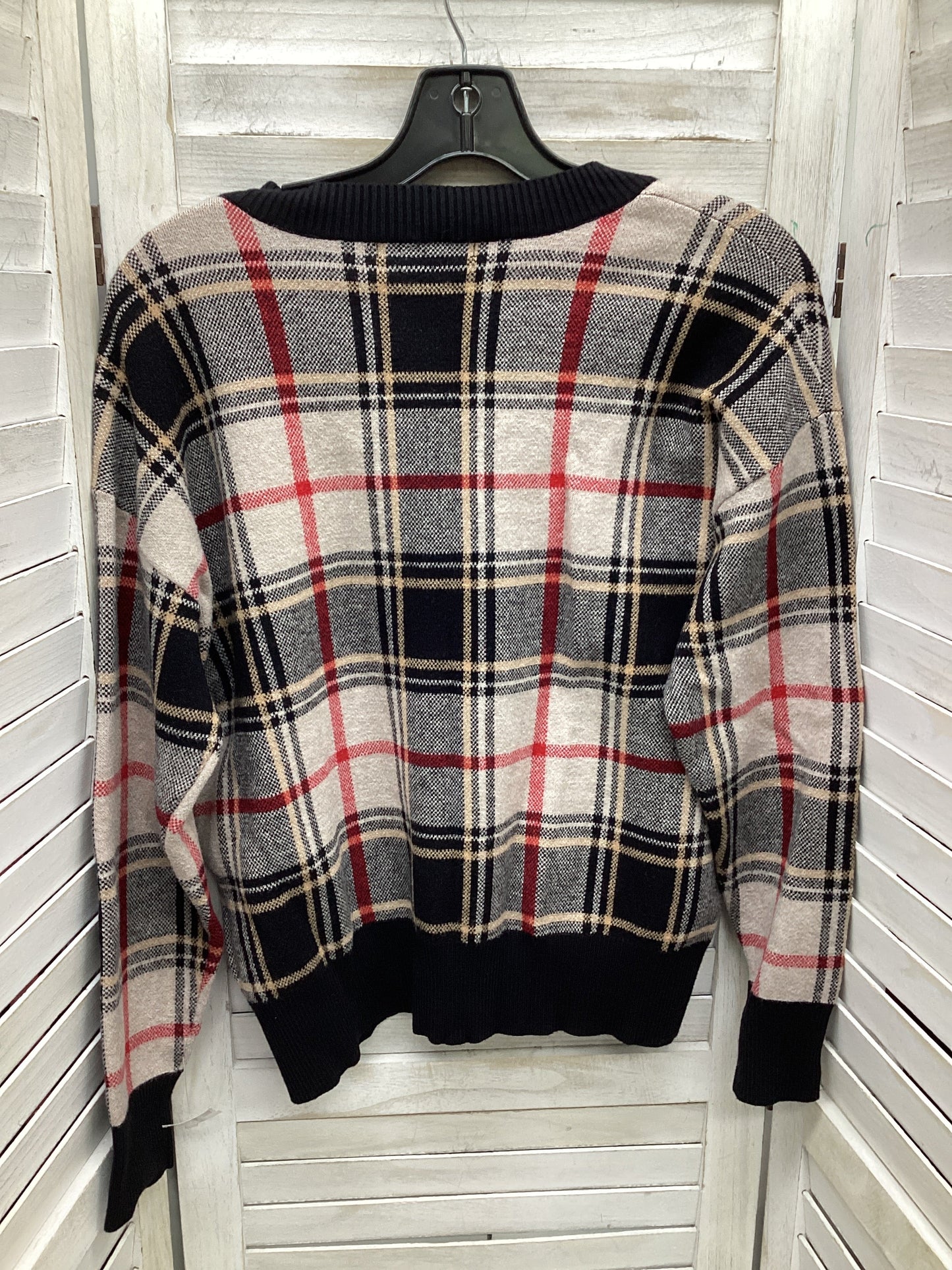 Sweater By Tahari By Arthur Levine In Plaid Pattern, Size: L