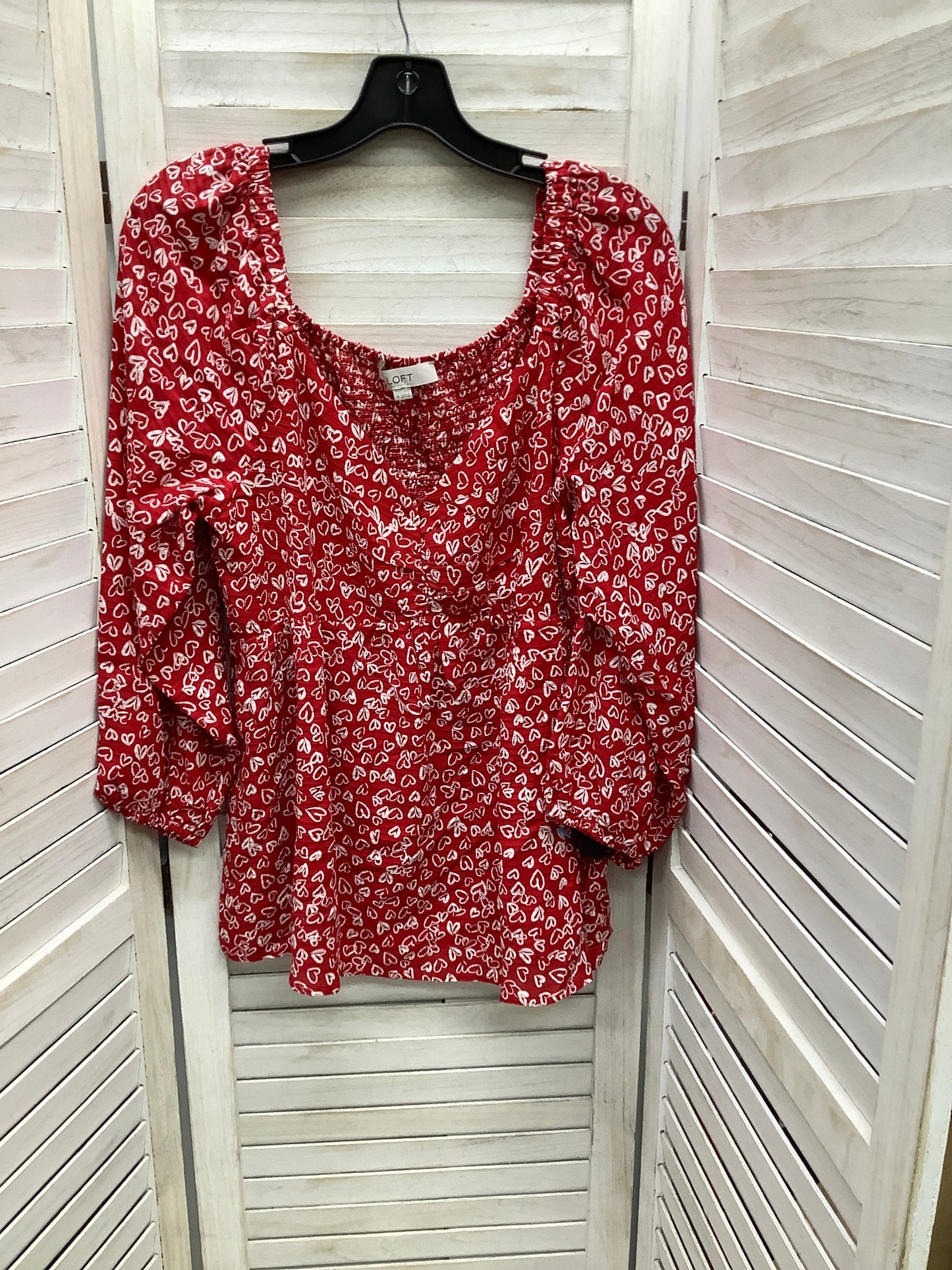 Top Long Sleeve By Loft In Red & White, Size: 14