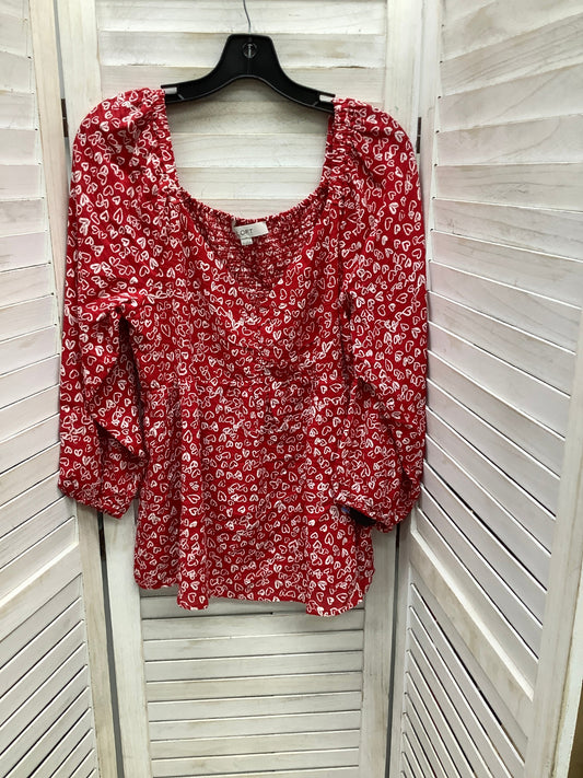 Top Long Sleeve By Loft In Red & White, Size: 14