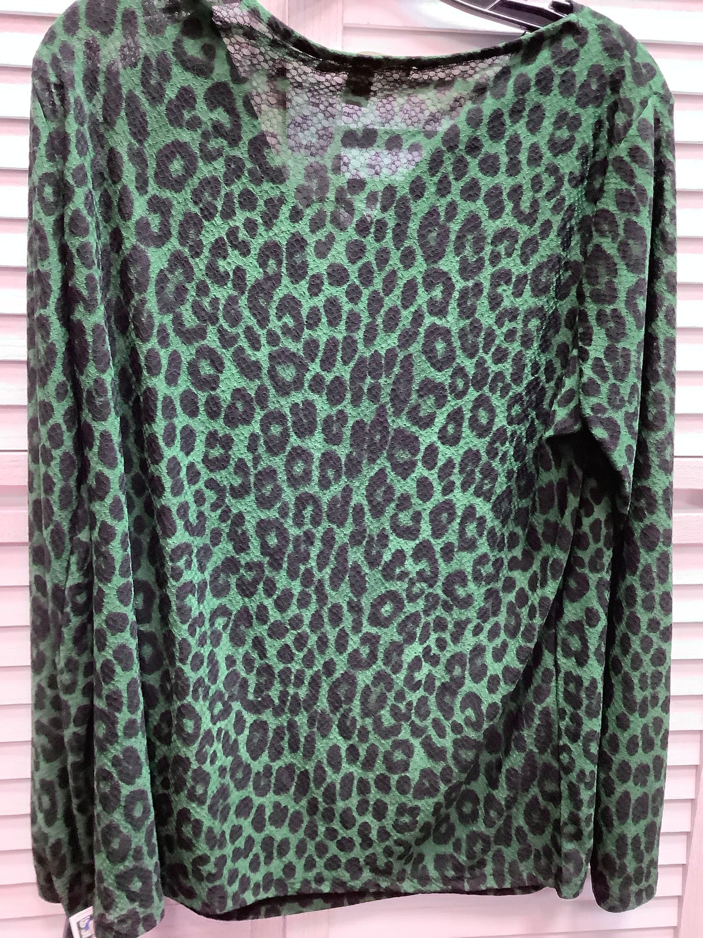 Leopard Print Top Long Sleeve Basic Michael By Michael Kors, Size Xl