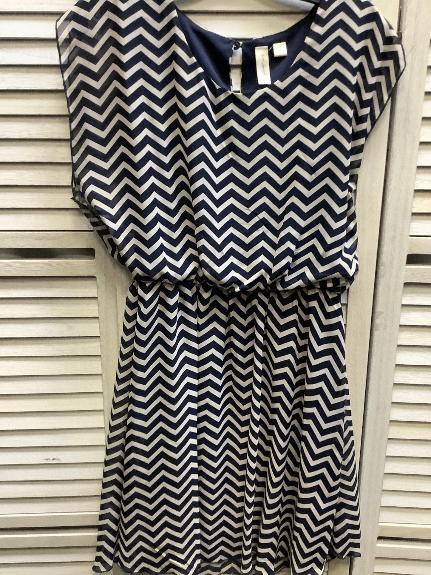 Blue White Dress Casual Midi Tacera, Size L