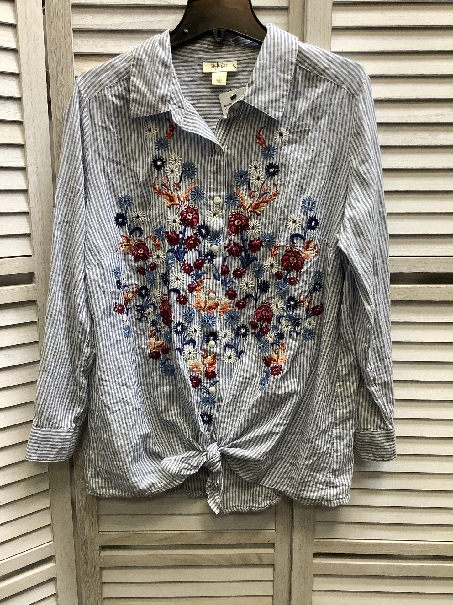 Floral Print Top Long Sleeve Basic Style And Co Collection Women, Size L