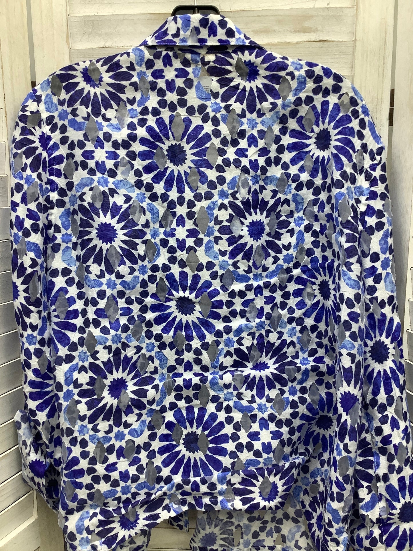 Blue & White Top Long Sleeve Basic Ruby Rd, Size L