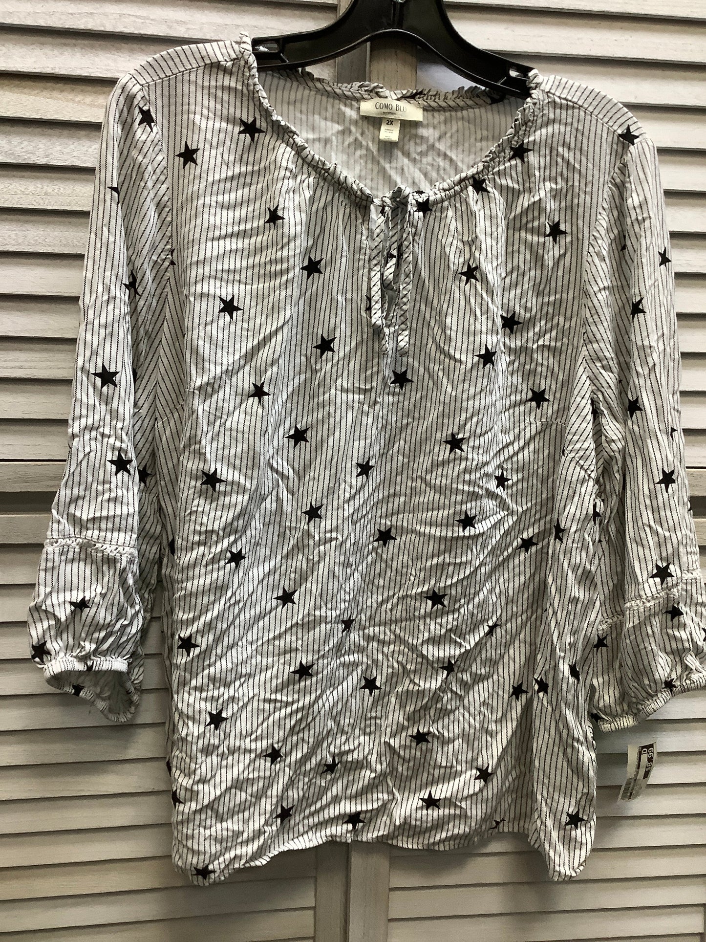 Black & White Top Long Sleeve Basic Clothes Mentor, Size 2x