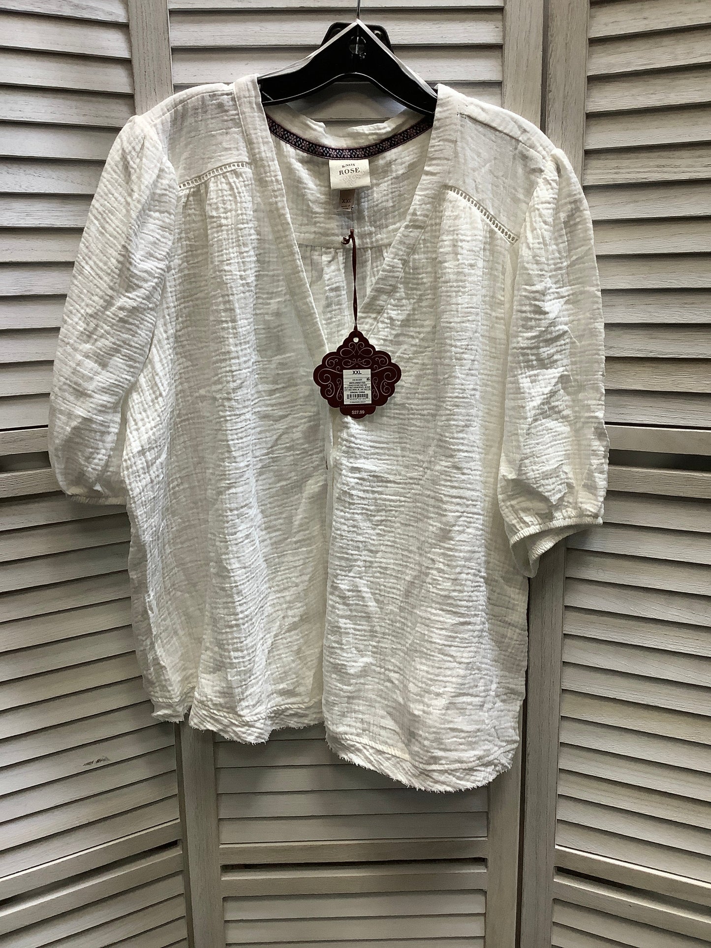 White Top 3/4 Sleeve Knox Rose, Size Xxl