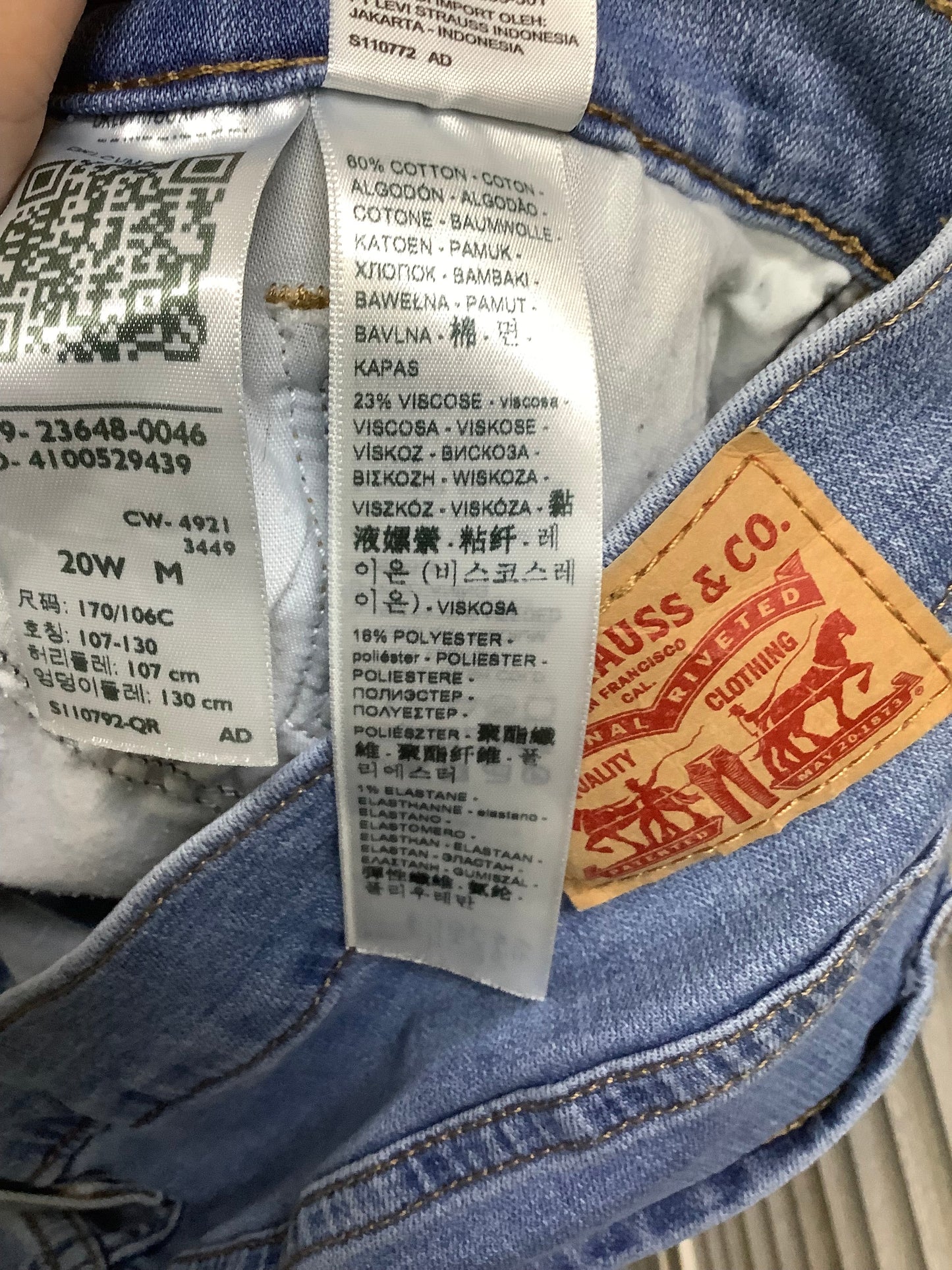 Blue Denim Jeans Straight Levis, Size 20