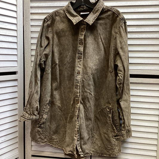 Jacket Shirt By Joan Rivers In Brown, Size: 2x