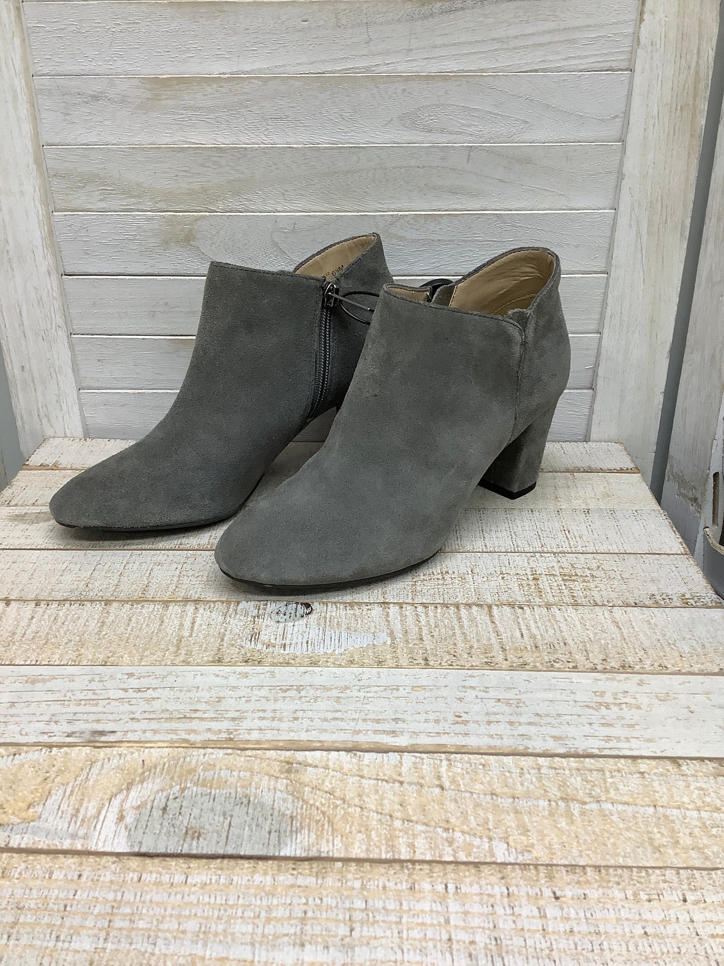 Grey Boots Ankle Heels Halston, Size 6.5